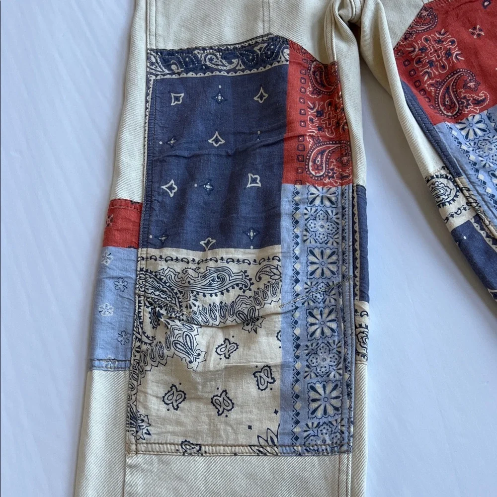 BDG Urban Outfitters Bandana Patchwork Jeans wide leg White Red Blue size 24 - Picture 5 of 12